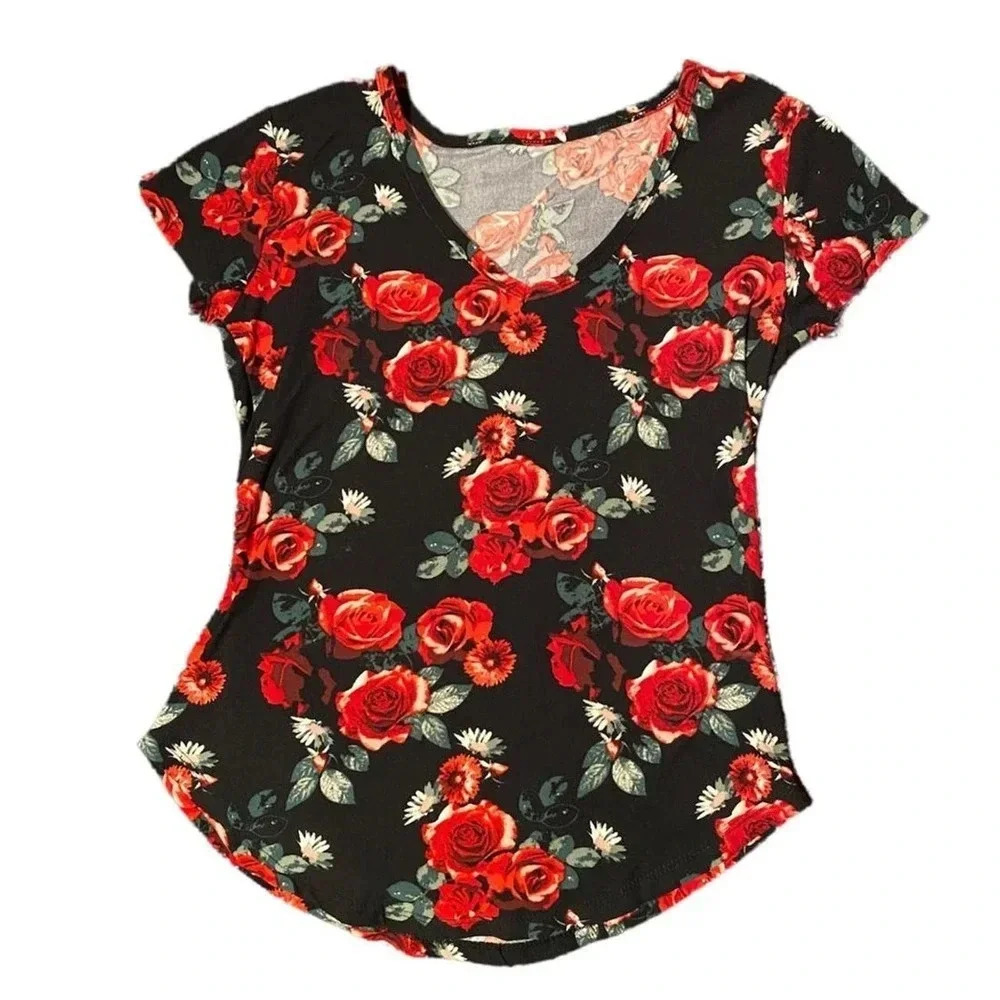 black top with red roses small soft